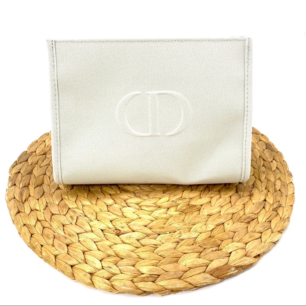 CHRISTIAN DIOR WHITE GRAY CANVAS DIOR MAKEUP COSMETICS CASE POUCH CLUTCH BAG SM